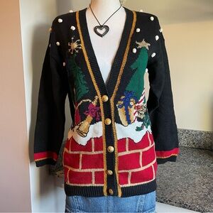 Vintage Festive Christmas Norton McNaughton Petite Knit Cardigan Sweater